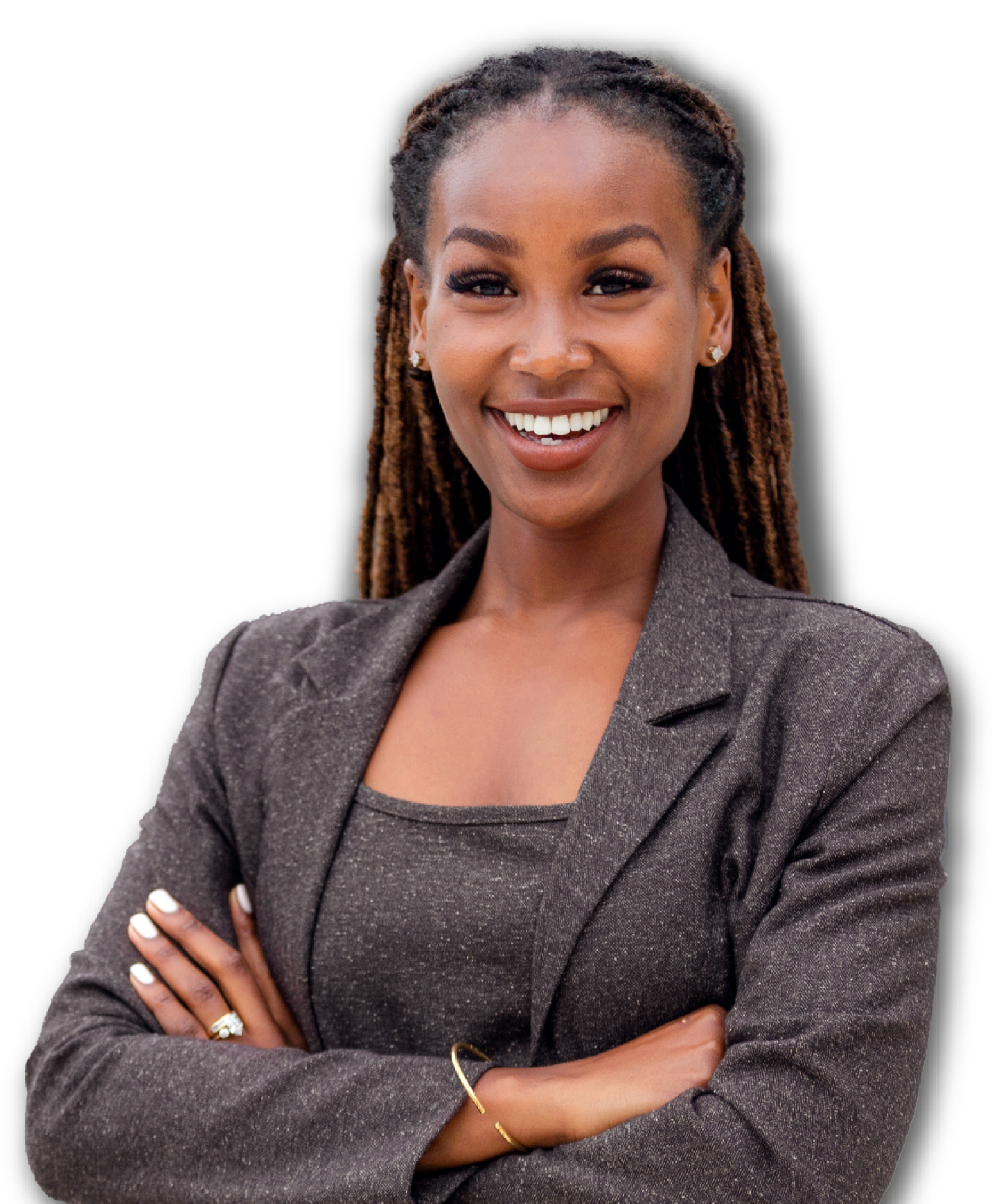 Diverse healthcare worker smiling at camera.