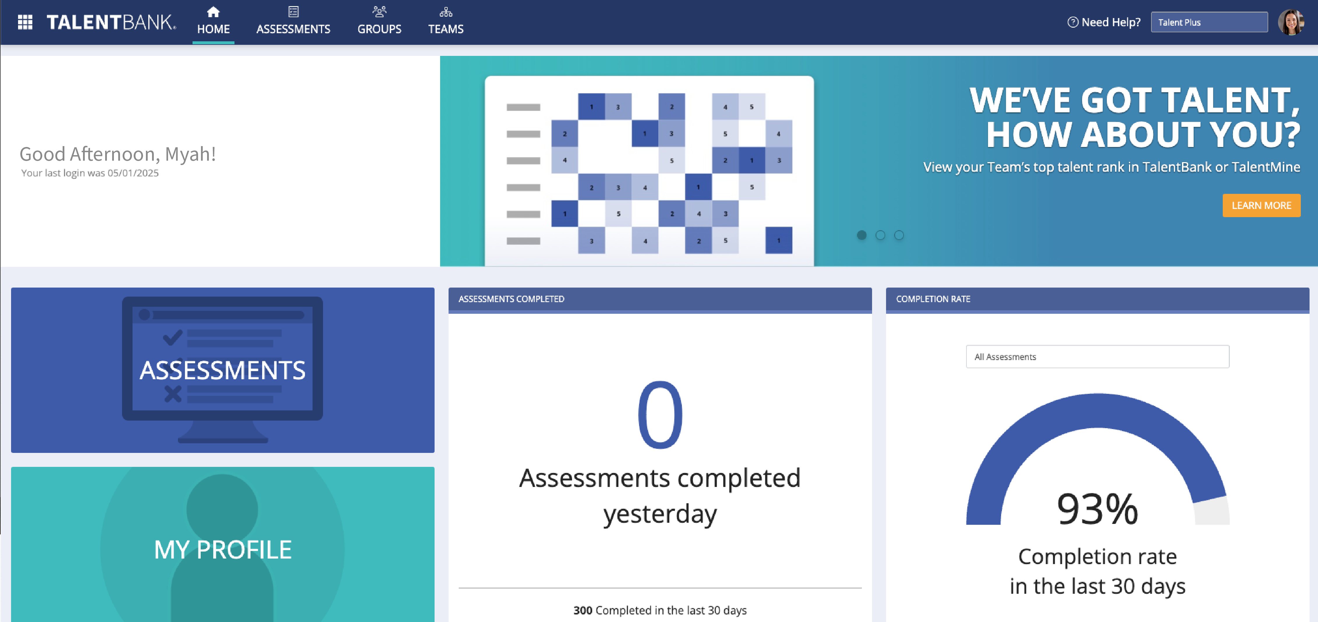 TalentBank Home Screen Page